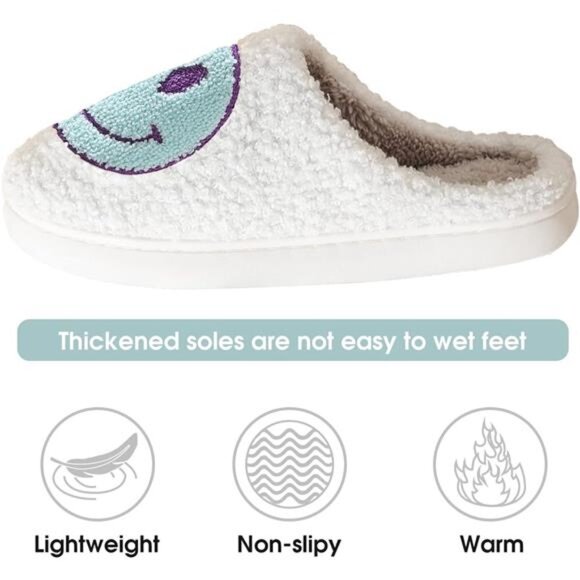 NEW Smile Face Slippers for Women – Retro Happy Face Plush Slippers, Soft & - Picture 4 of 7